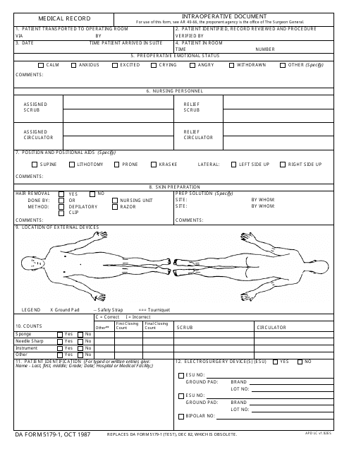 DA Form 5179-1  Printable Pdf