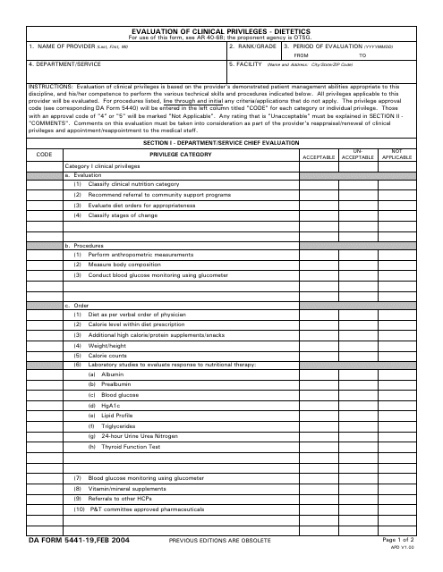 DA Form 5441-19  Printable Pdf