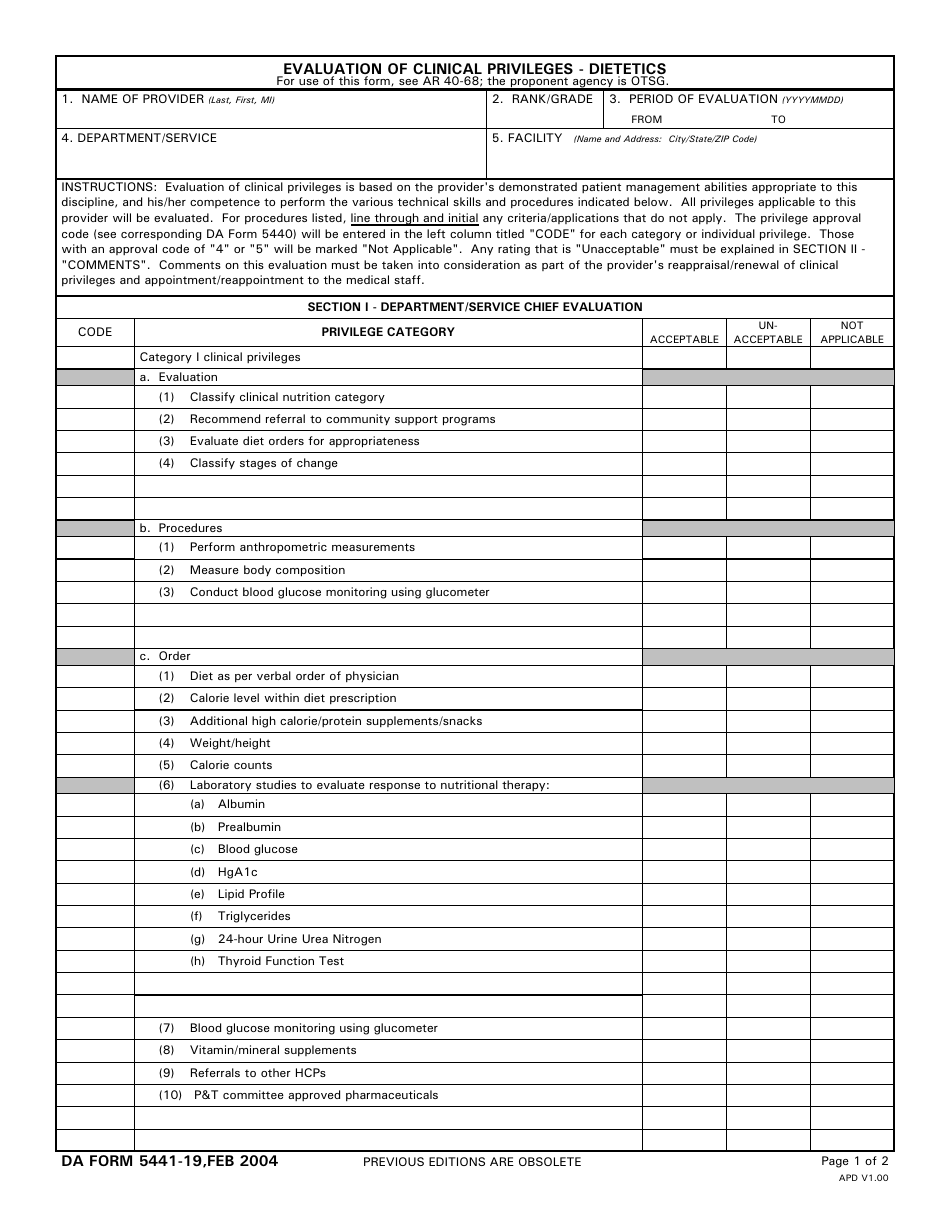 DA Form 5441-19 - Fill Out, Sign Online and Download Printable PDF ...