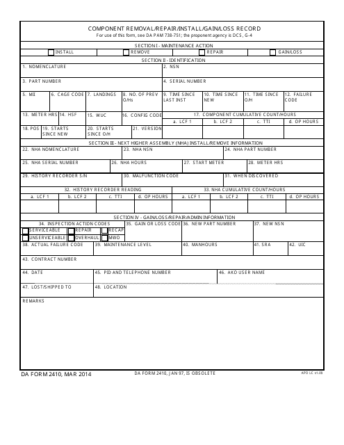 DA Form 2410  Printable Pdf