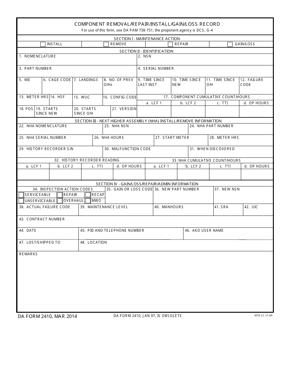 DA Form 2410 - Fill Out, Sign Online and Download Fillable PDF ...