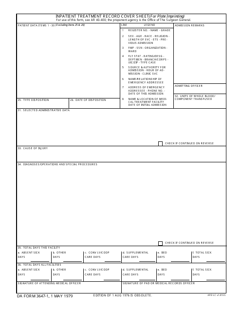 DA Form 3647-1  Printable Pdf