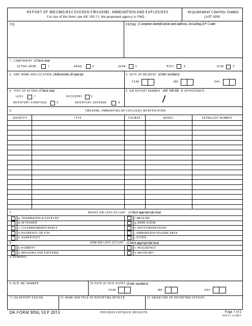 DA Form 3056  Printable Pdf