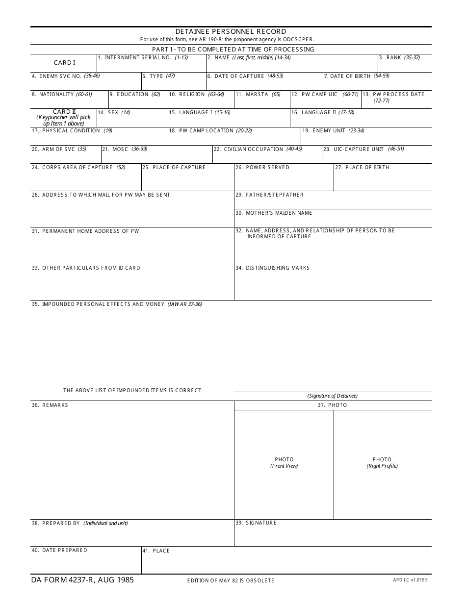 DA Form 4237-R - Fill Out, Sign Online and Download Fillable PDF ...