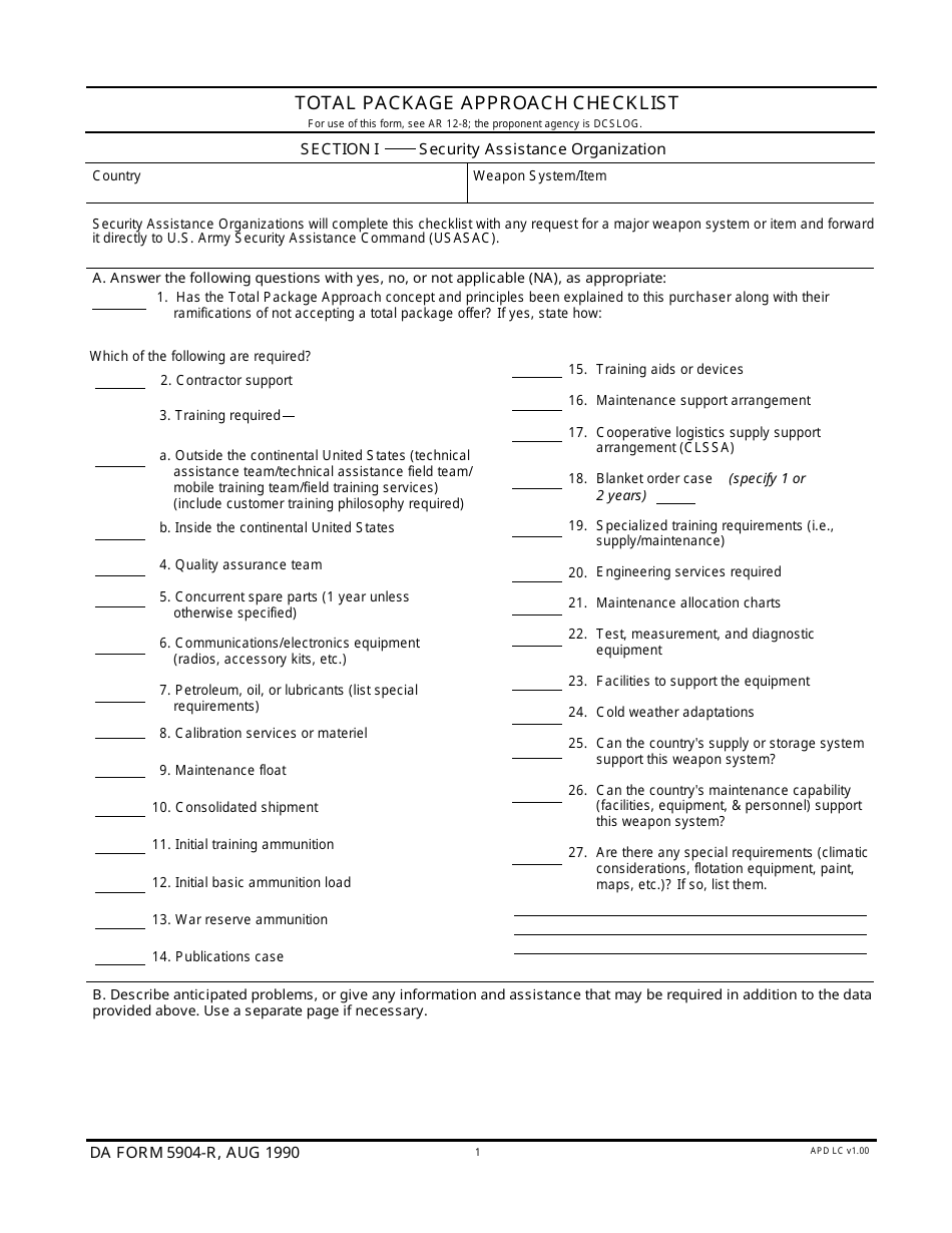 DA Form 5904-R Total Package Approach (Tpa) Check List (LRA), Page 1