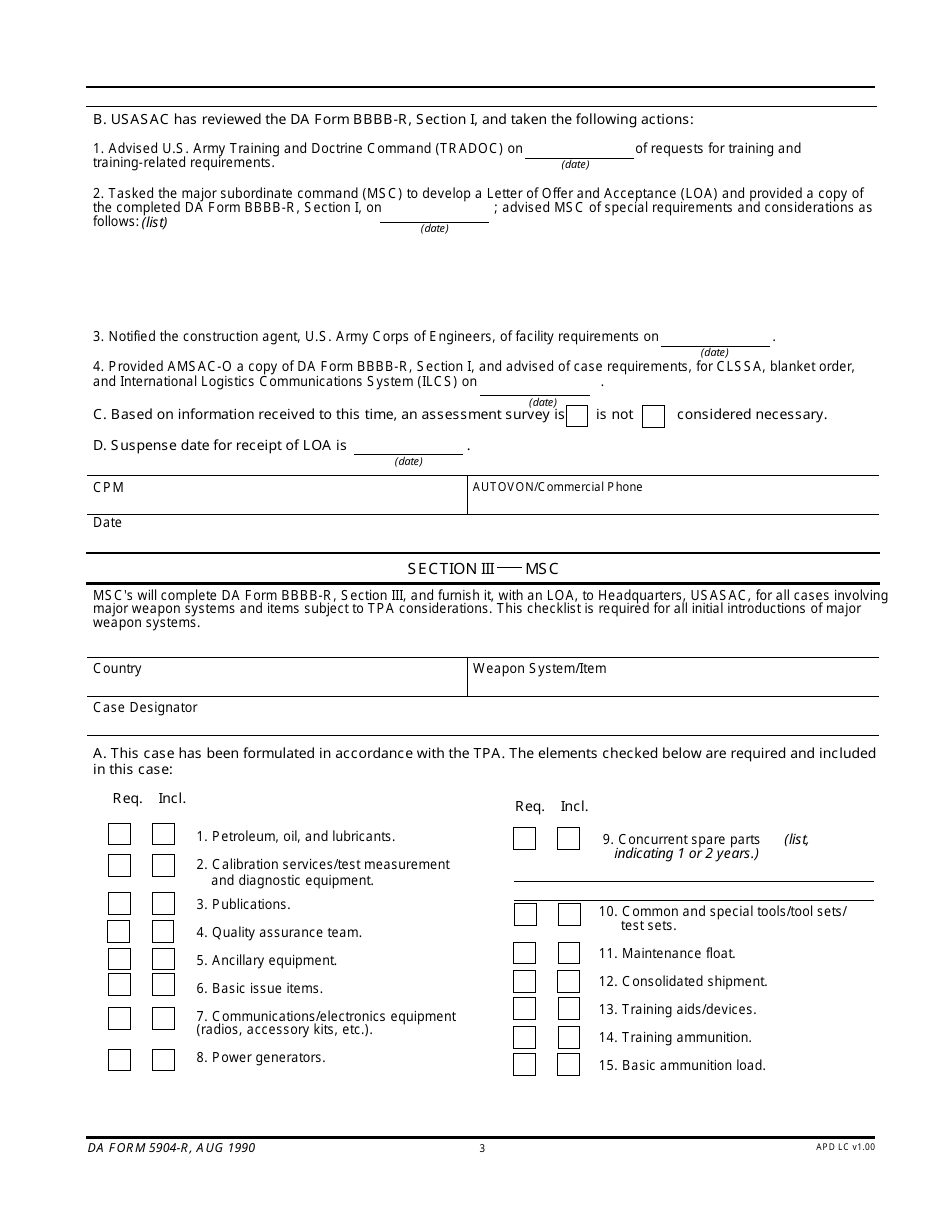 DA Form 5904-R Total Package Approach (Tpa) Check List (LRA), Page 3