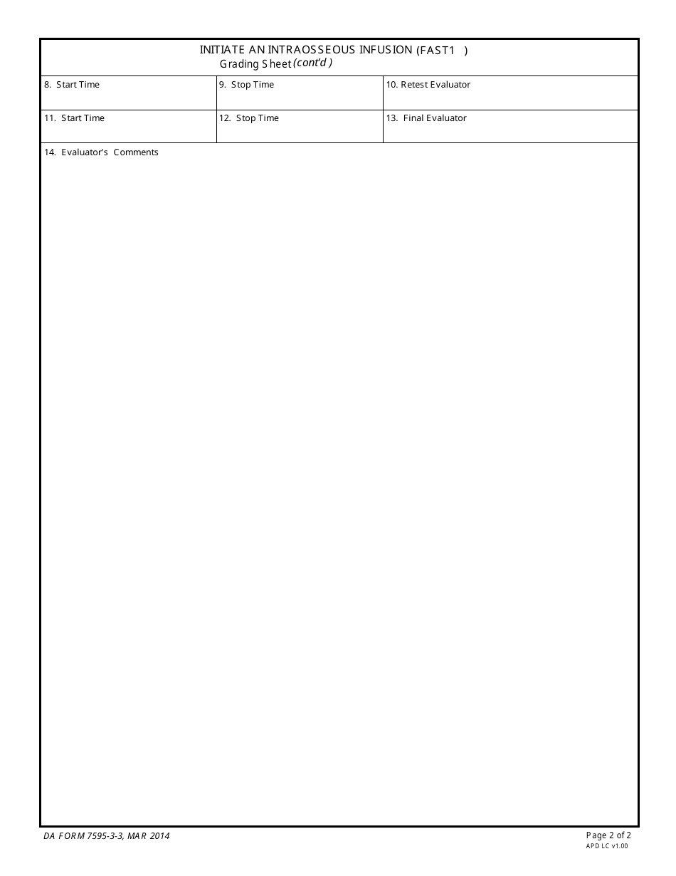 DA Form 7595-3-3 Initiate an Intraosseous Infusion (Fast 1), Page 2