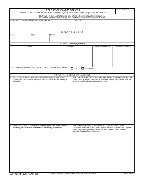 DA Form 1208  Printable Pdf