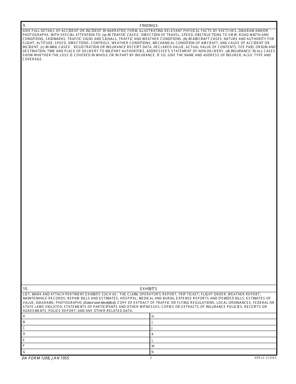 DA Form 1208 Report of Claims Officer, Page 3