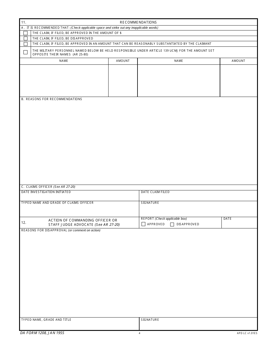 DA Form 1208 Report of Claims Officer, Page 4