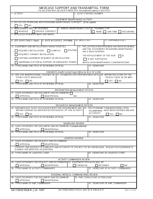 DA Form 5028-R  Printable Pdf