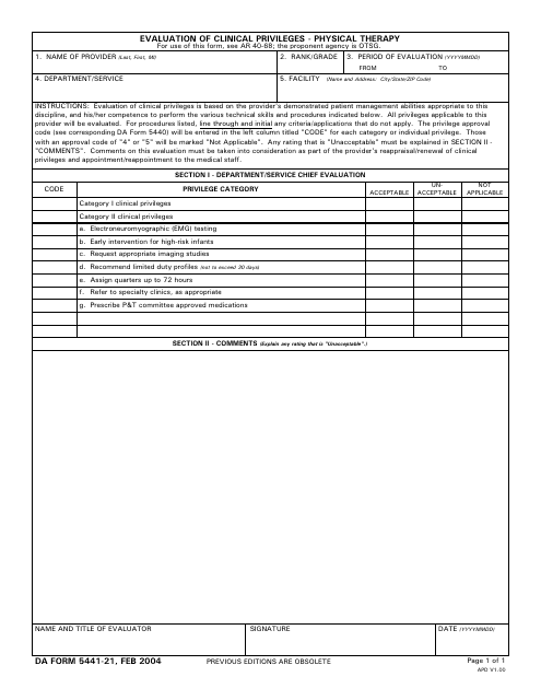 DA Form 5441-21  Printable Pdf