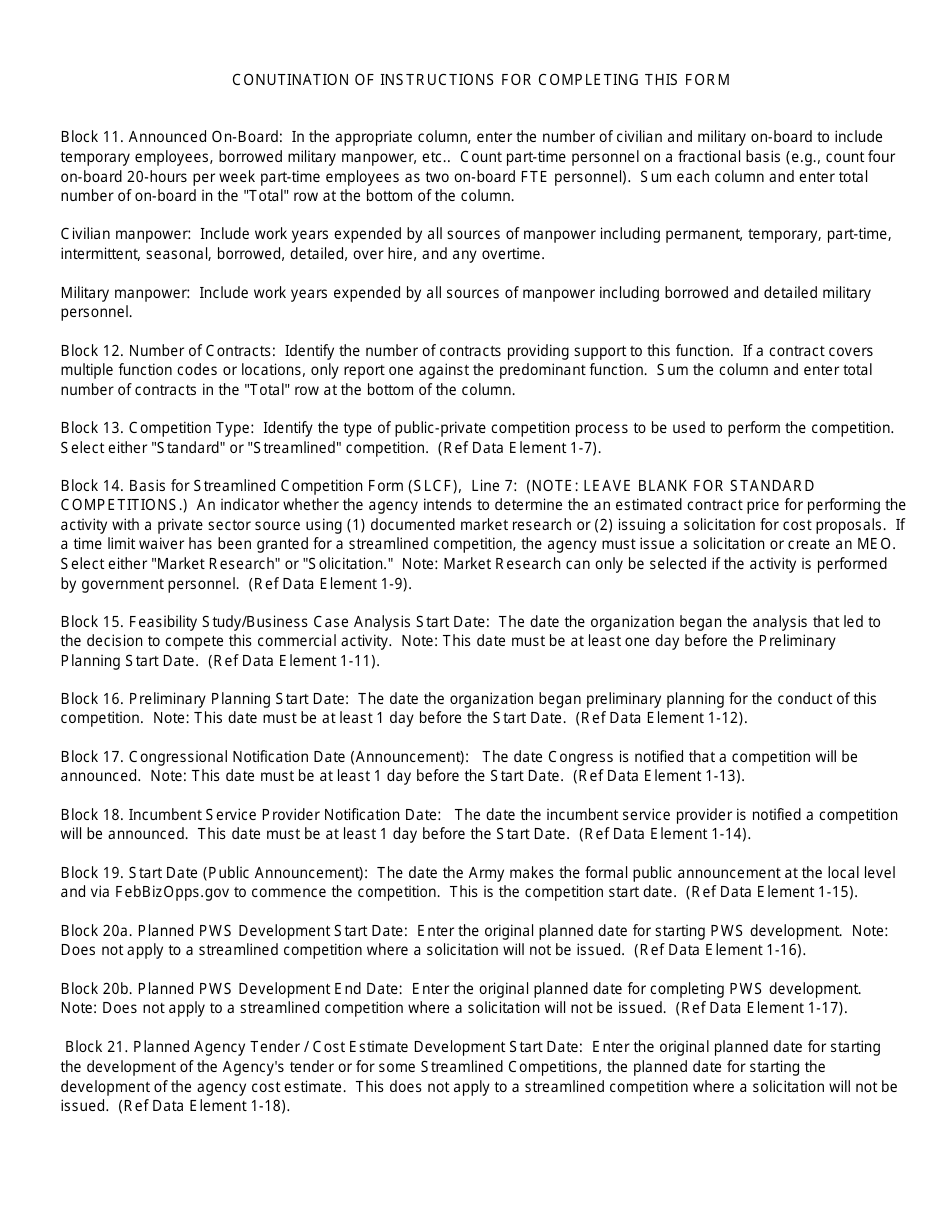 DA Form 7375 Commercial Activities Proposed Action Summary, Page 3