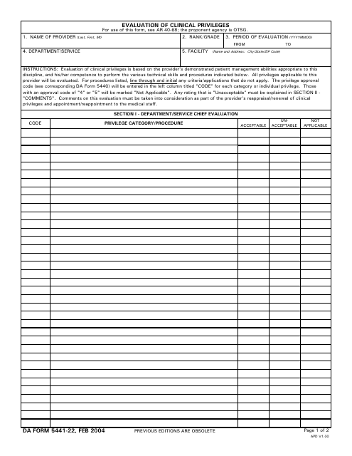 DA Form 5441-22  Printable Pdf