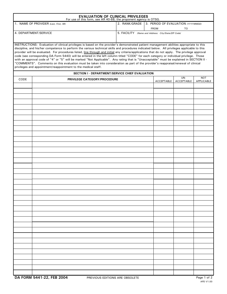 DA Form 5441-22 - Fill Out, Sign Online and Download Printable PDF ...