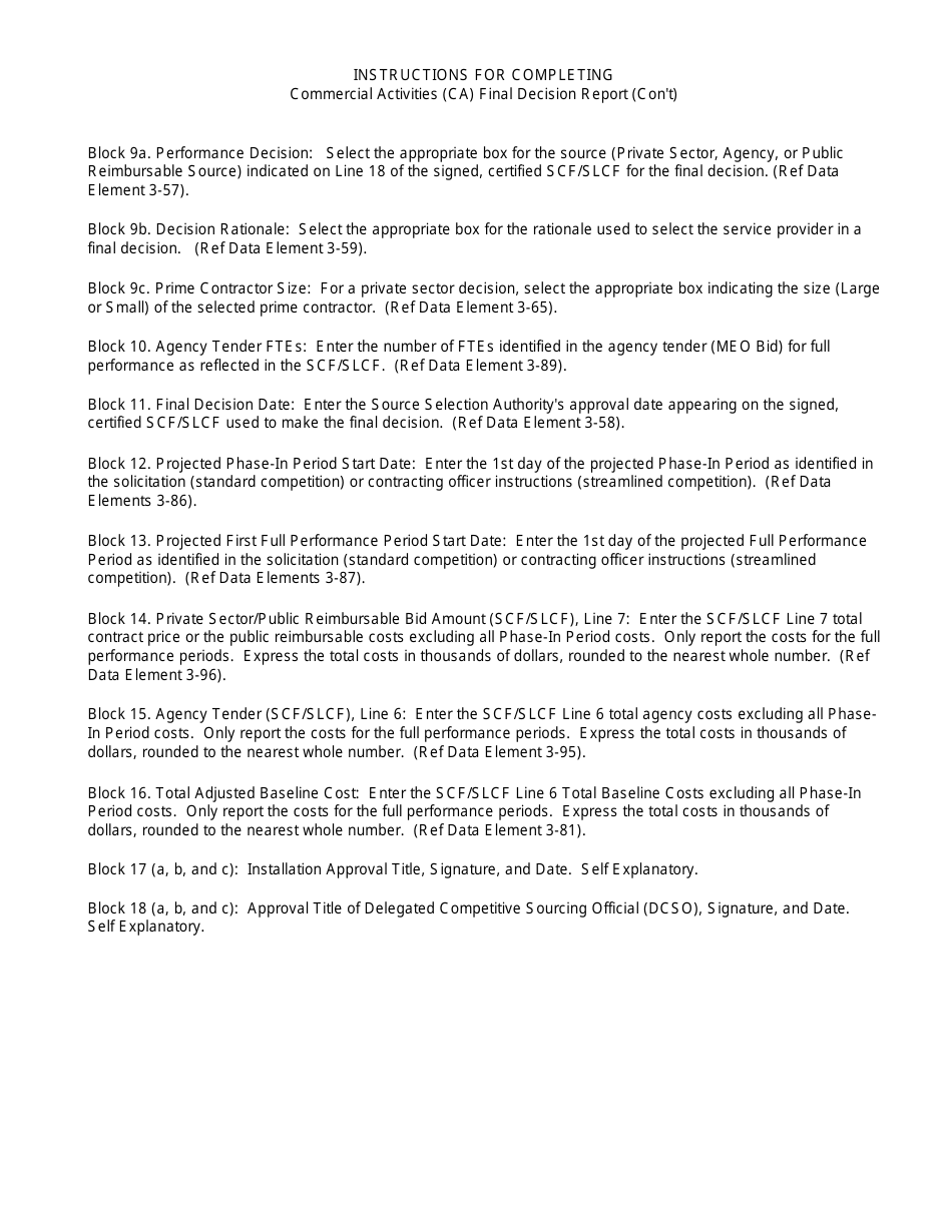 DA Form 7379 Commercial Activities (Ca) Final Performance Decision Report, Page 3