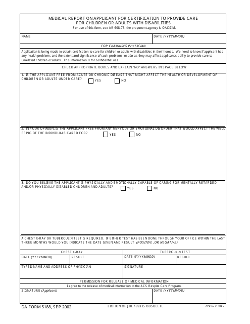 DA Form 5188  Printable Pdf