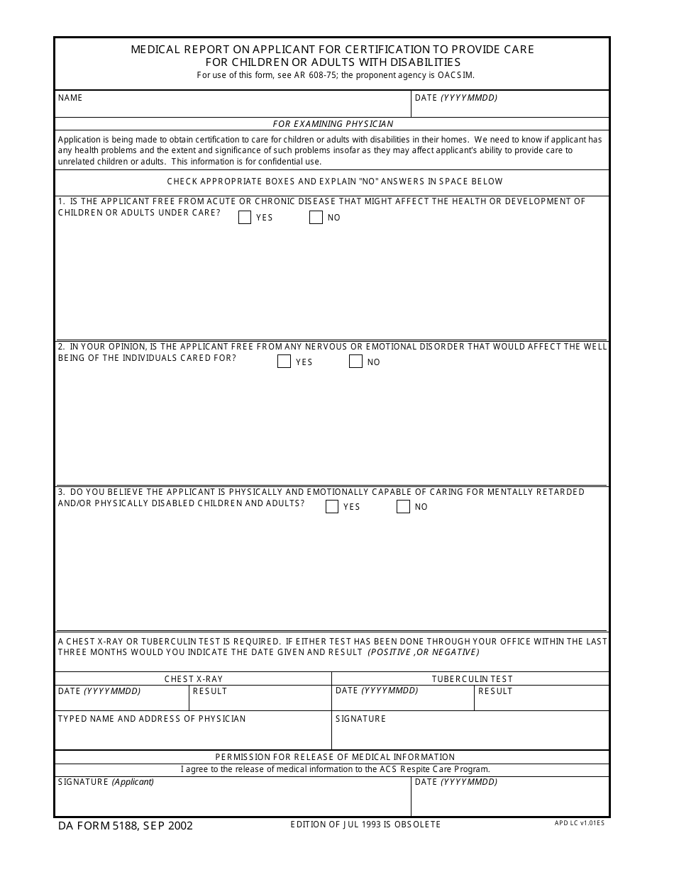 DA Form 5188 - Fill Out, Sign Online and Download Fillable PDF | Templateroller