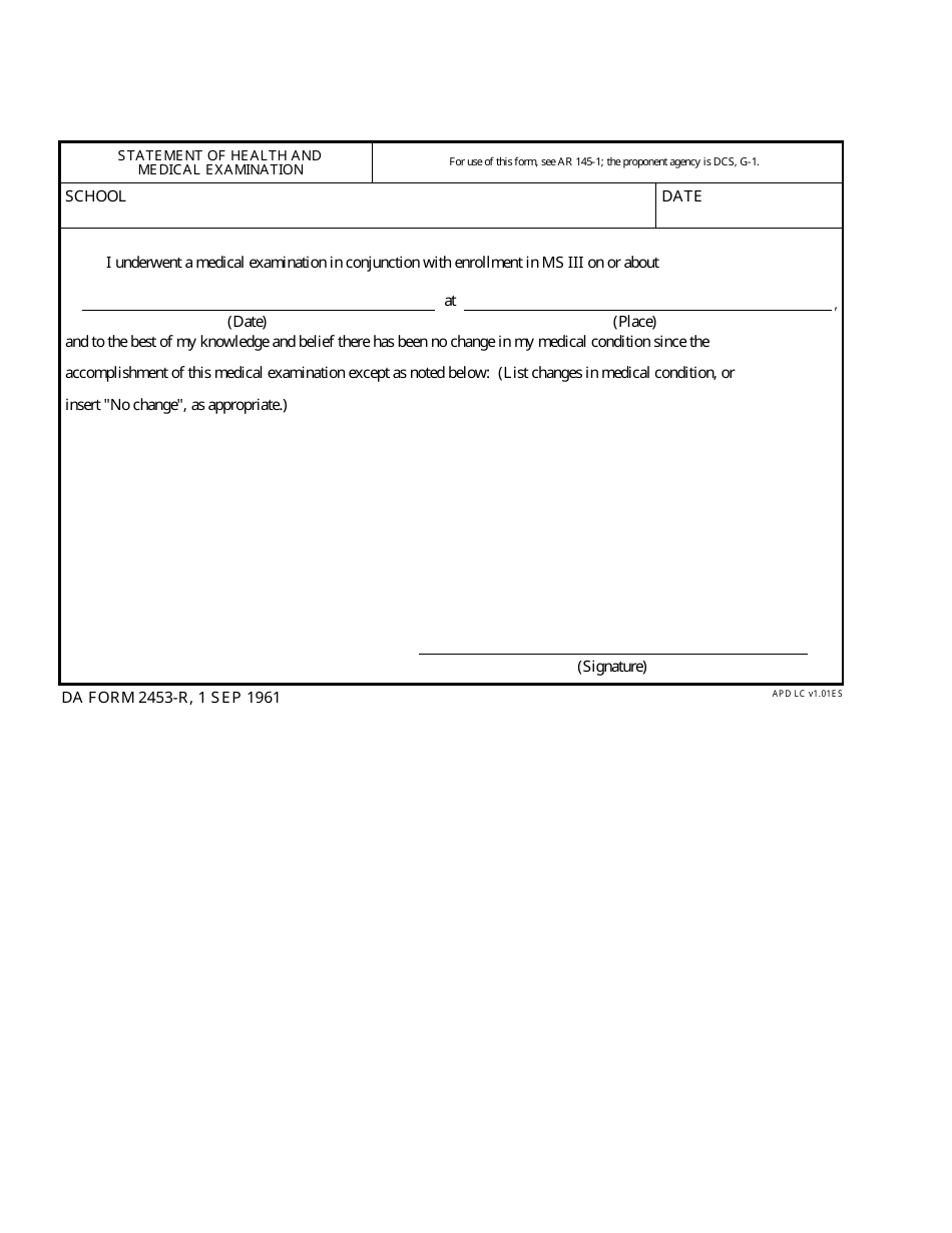 DA Form 2453-R Statement of Health and Medical Examination, Page 1