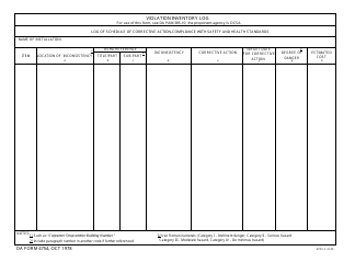 Document preview: DA Form 4754 Violation Inventory Log