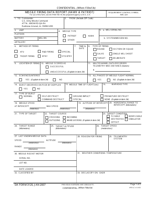 DA Form 3120  Printable Pdf