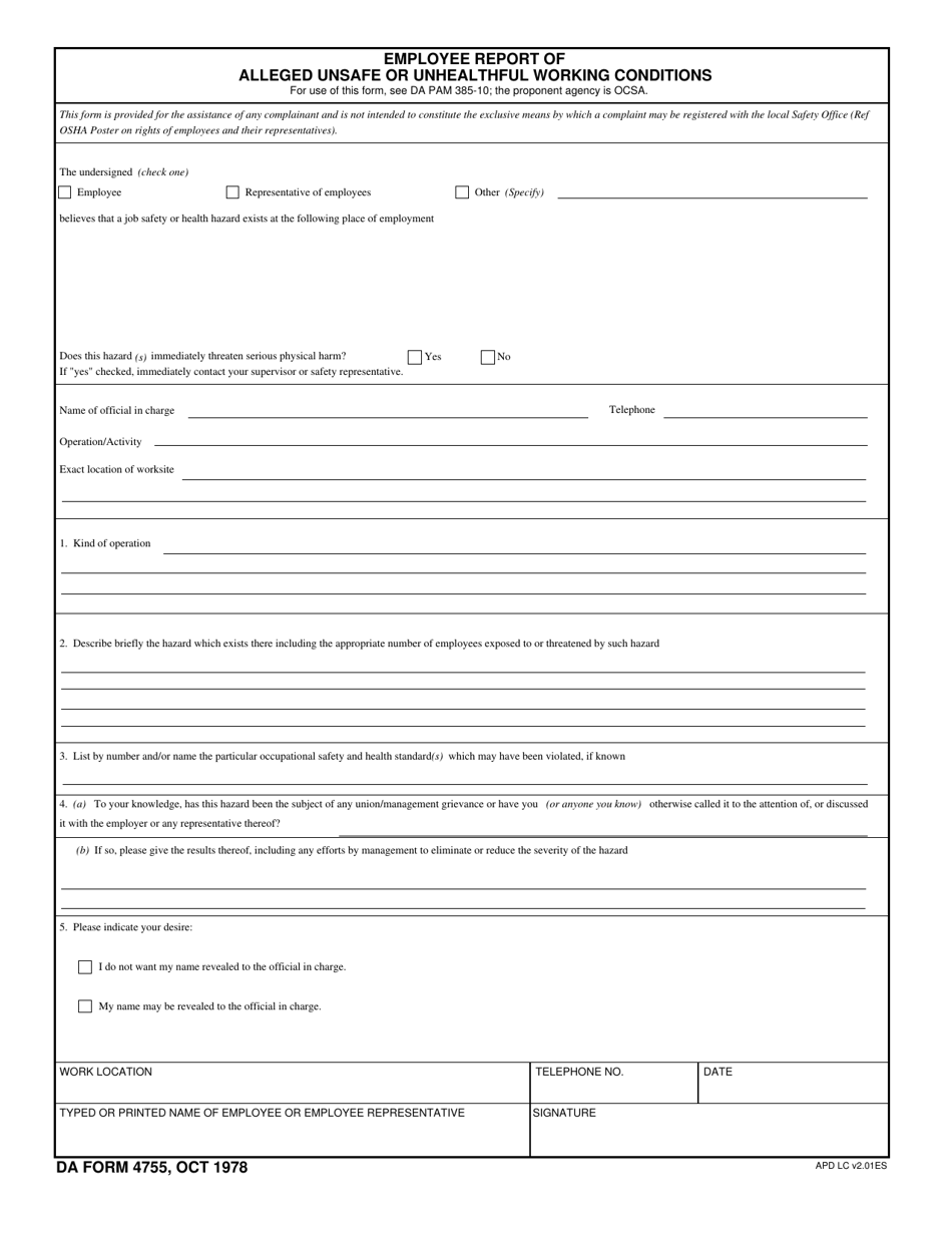 DA Form 4755 - Fill Out, Sign Online and Download Fillable PDF ...