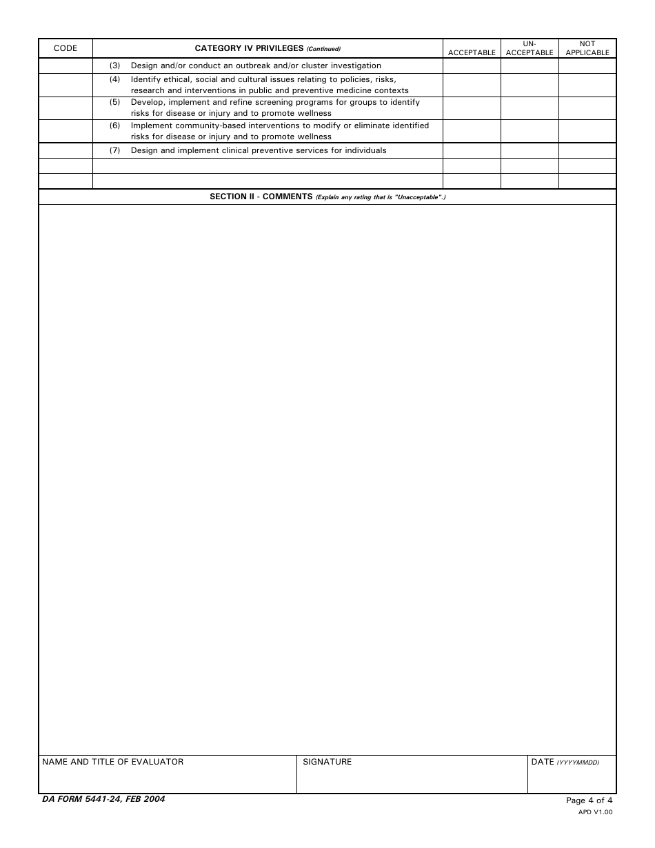 DA Form 5441-24 Evaluation of Clinical Privileges - Aerospace Medicine, Page 4