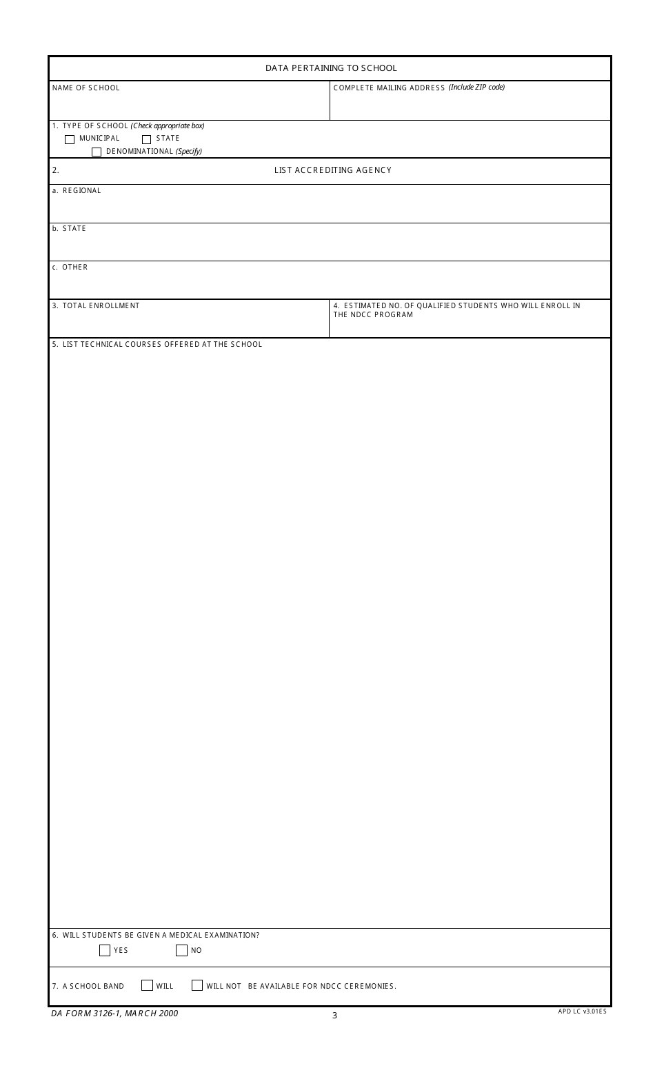 DA Form 3126-1 Application and Agreement for Establishment of a National Defense Cadet Corps Unit (Si Milpercen), Page 3