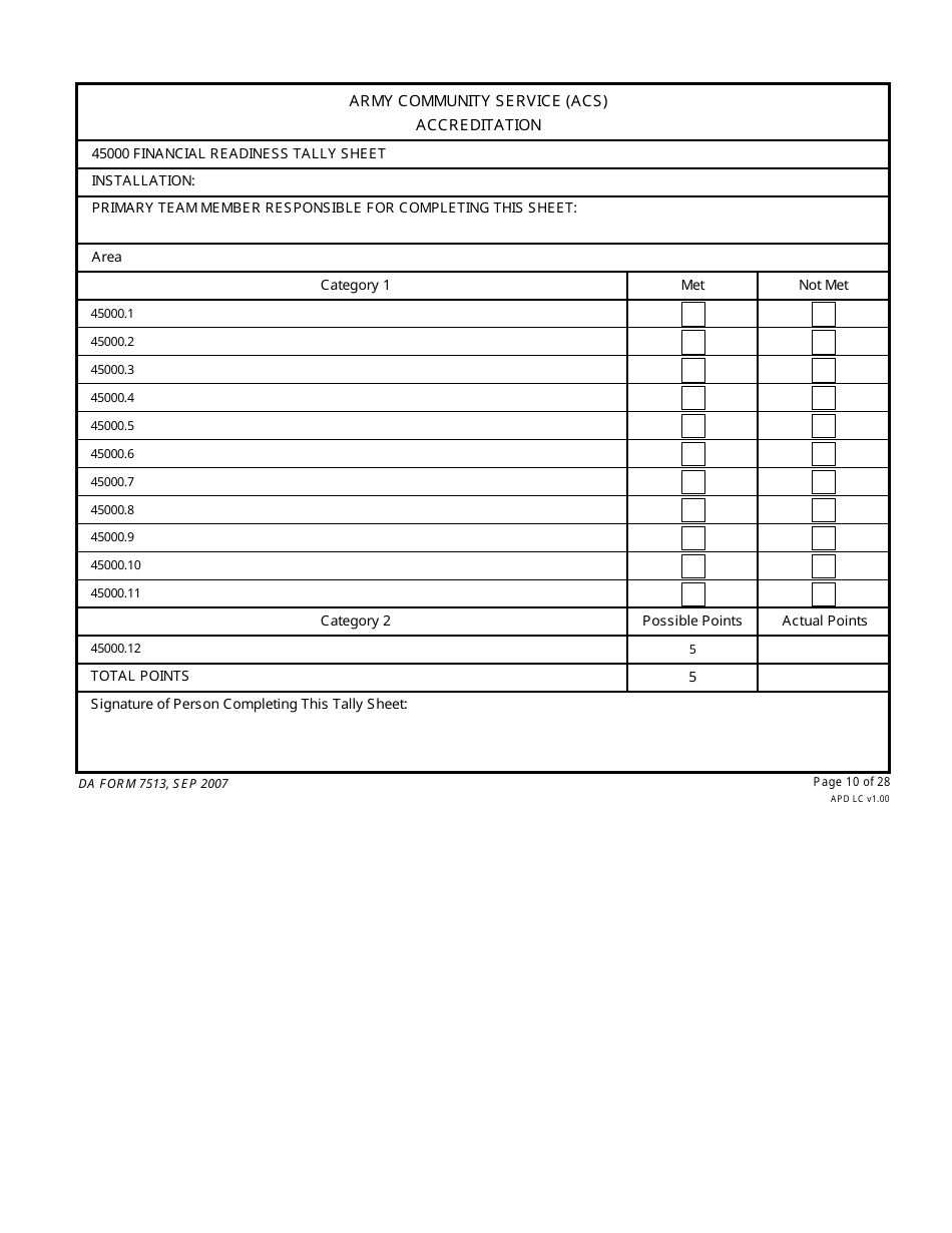 DA Form 7513 Army Community Service (Acs) Accreditation Score Sheet, Page 10