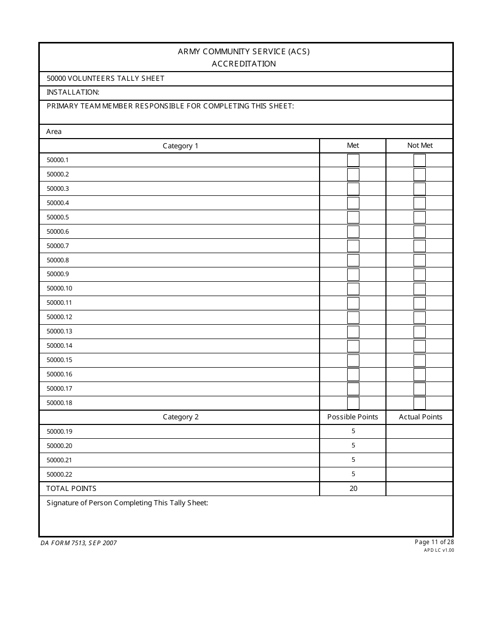 DA Form 7513 Army Community Service (Acs) Accreditation Score Sheet, Page 11