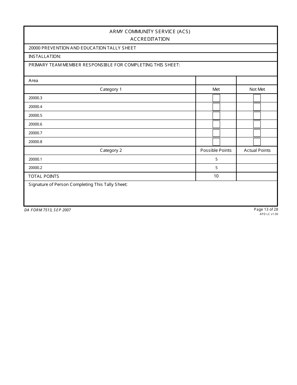 DA Form 7513 Army Community Service (Acs) Accreditation Score Sheet, Page 13