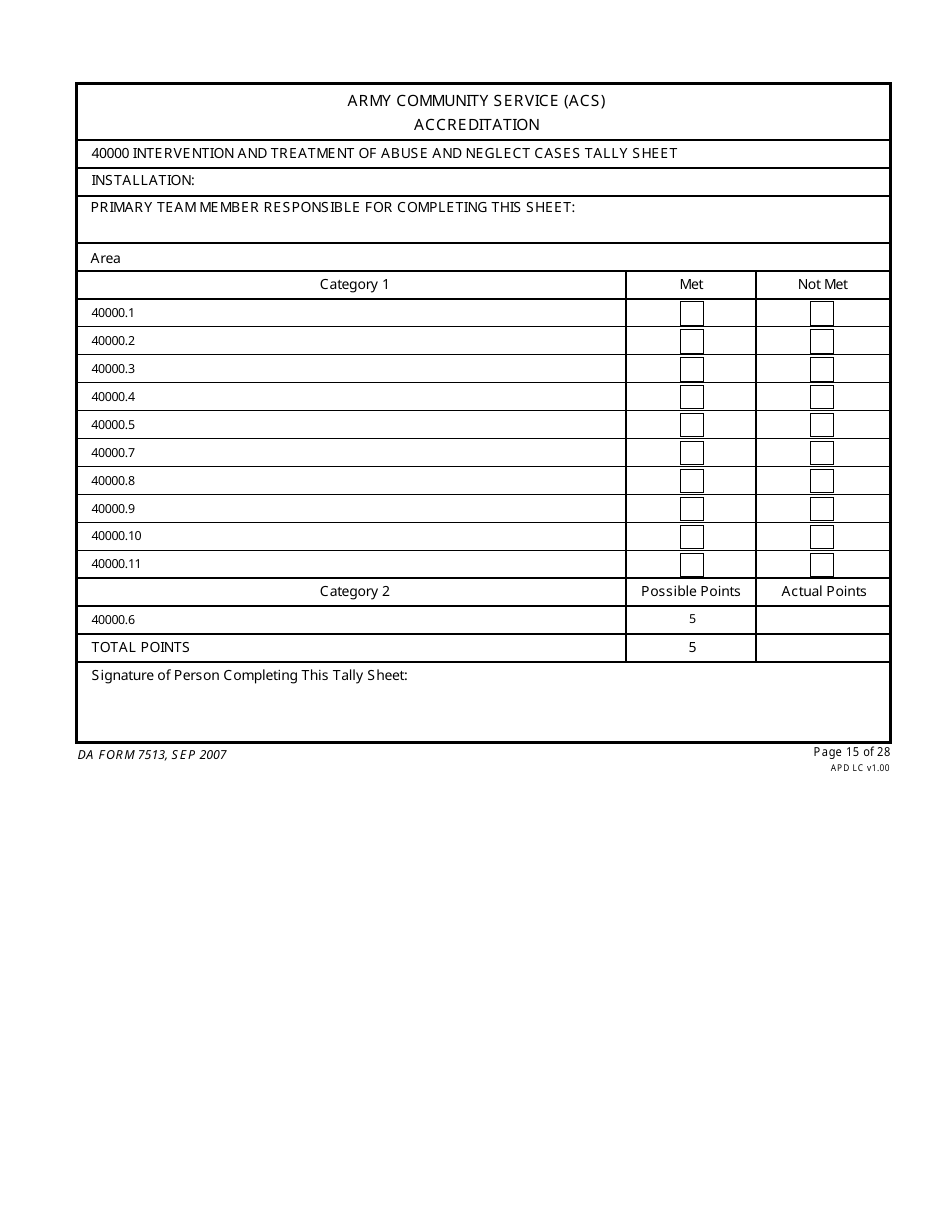 DA Form 7513 Army Community Service (Acs) Accreditation Score Sheet, Page 15