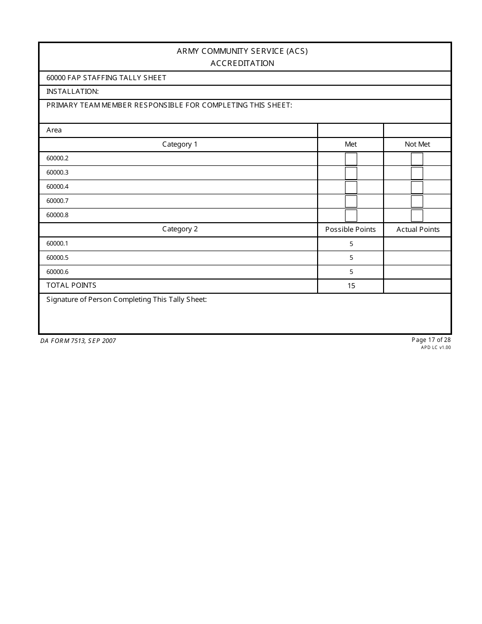 DA Form 7513 Army Community Service (Acs) Accreditation Score Sheet, Page 17