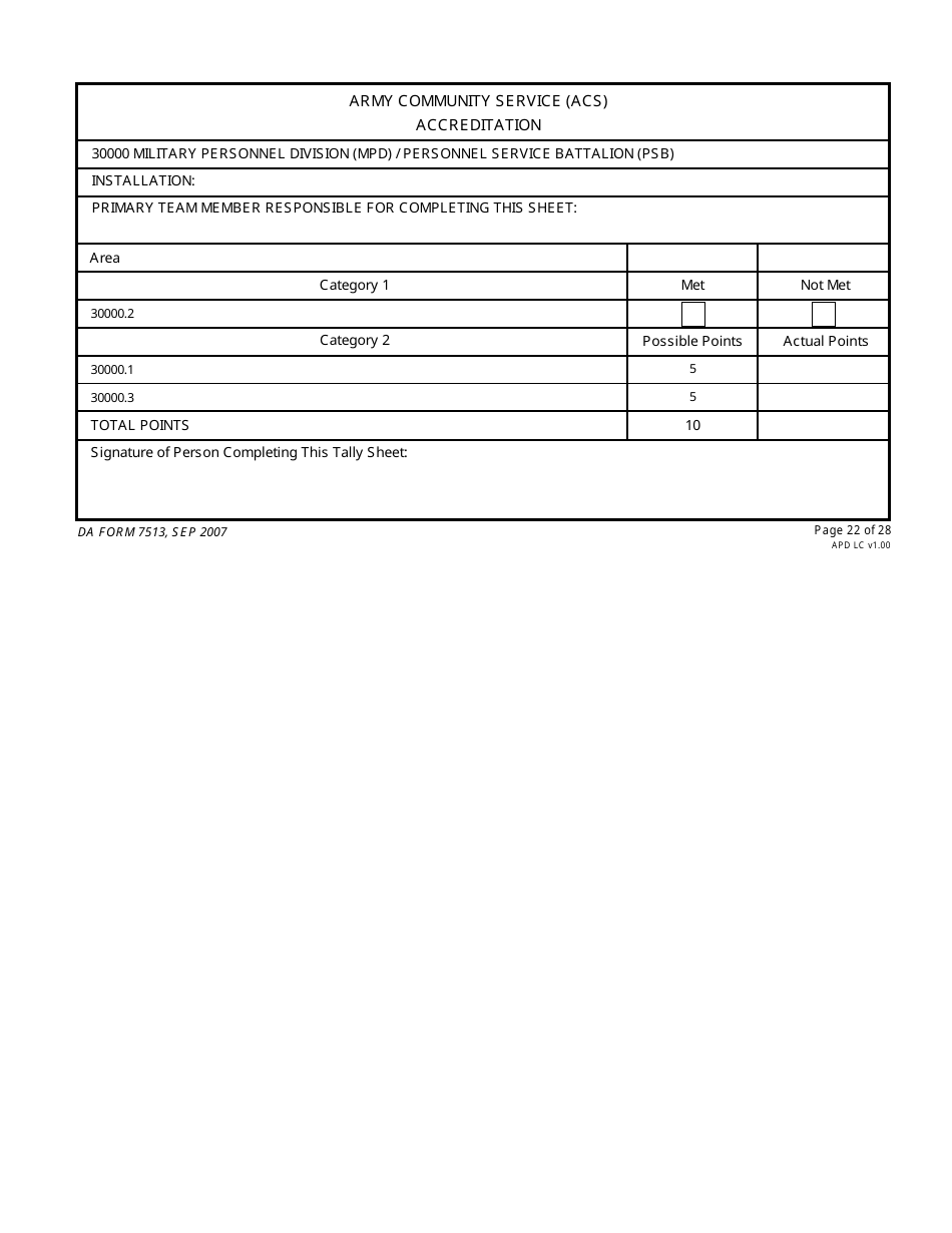 DA Form 7513 Army Community Service (Acs) Accreditation Score Sheet, Page 22