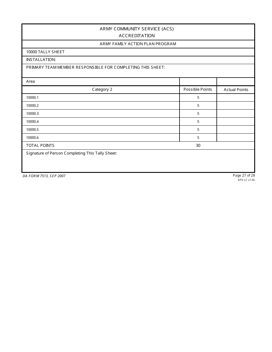 DA Form 7513 Army Community Service (Acs) Accreditation Score Sheet, Page 27