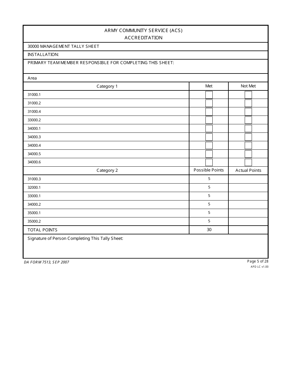 DA Form 7513 Army Community Service (Acs) Accreditation Score Sheet, Page 5