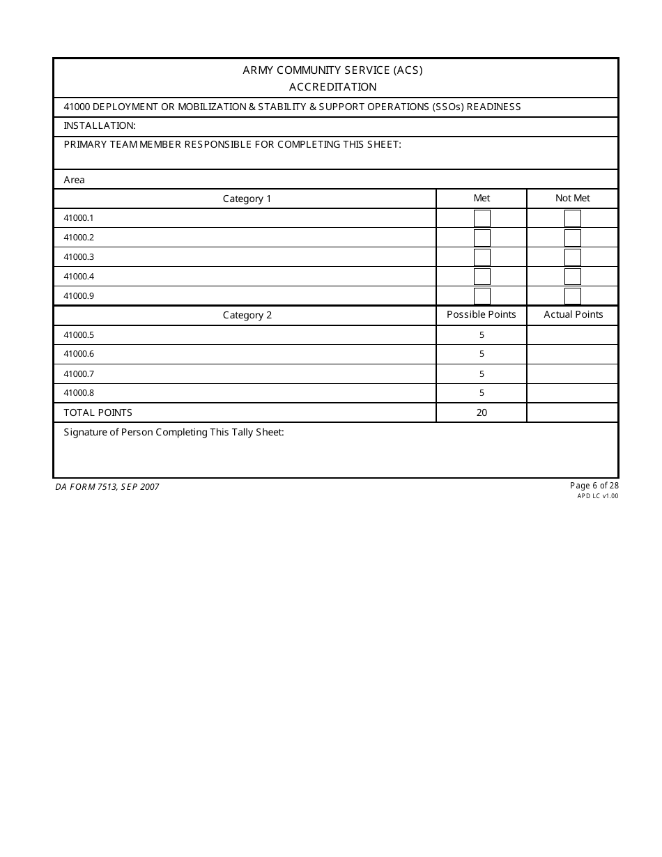 DA Form 7513 Army Community Service (Acs) Accreditation Score Sheet, Page 6