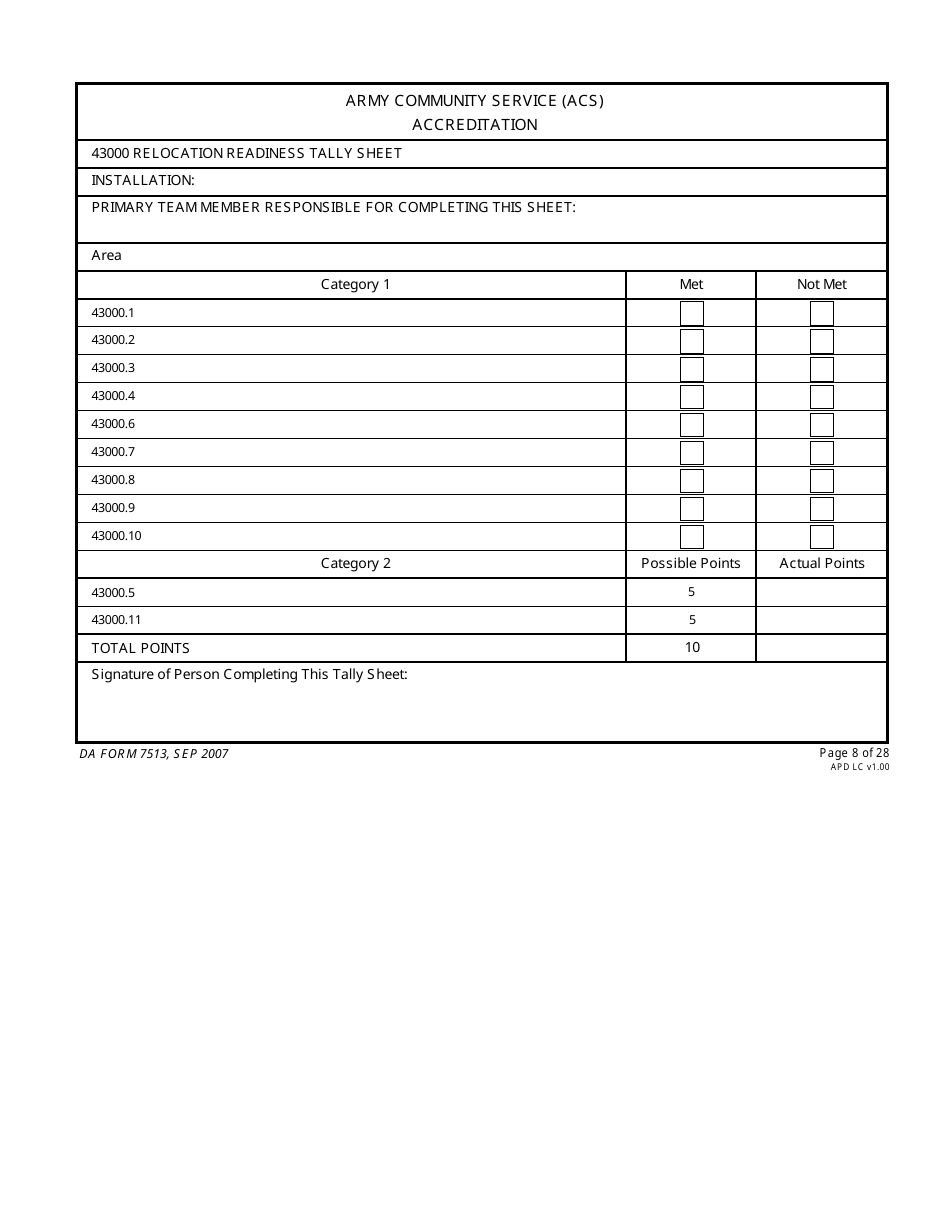 DA Form 7513 Army Community Service (Acs) Accreditation Score Sheet, Page 8