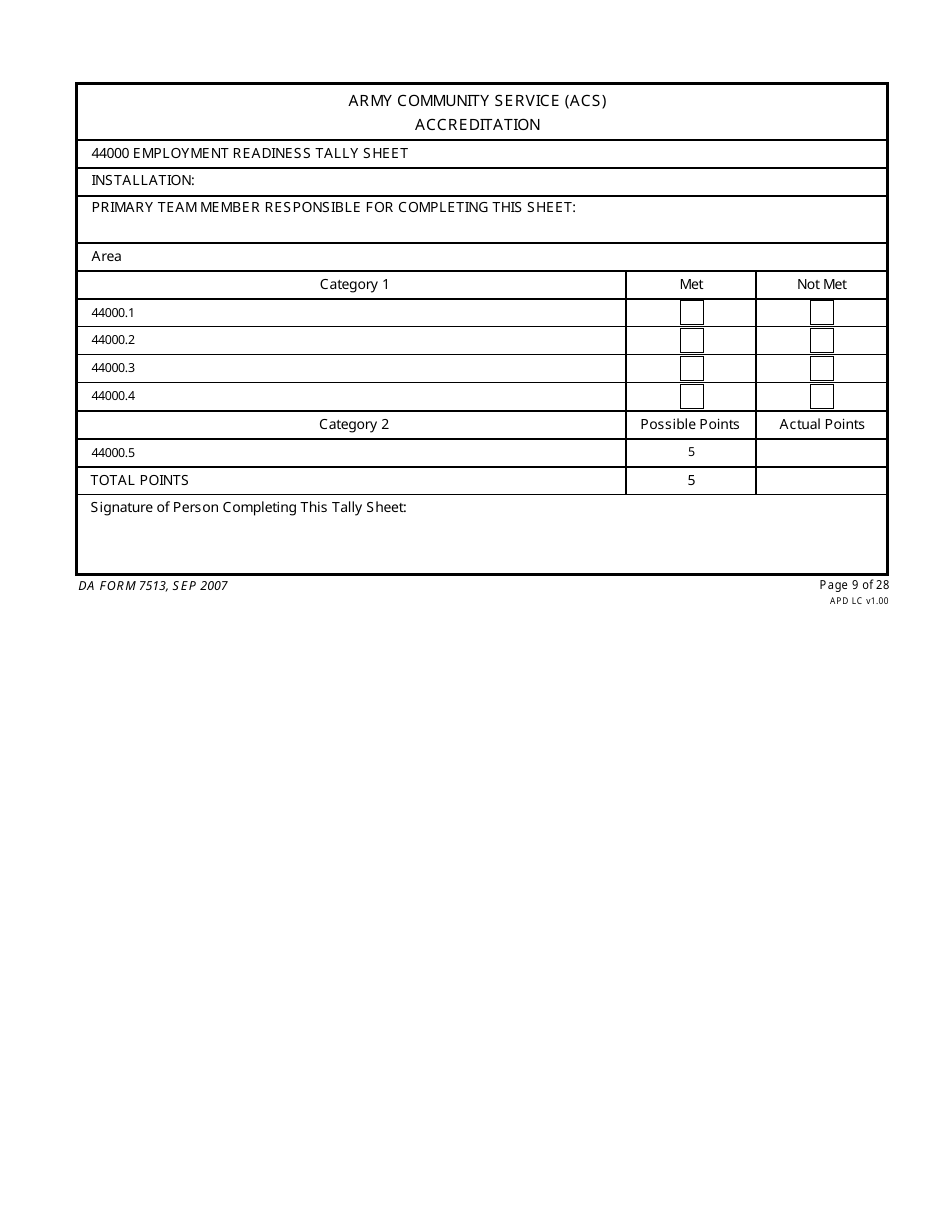 DA Form 7513 Army Community Service (Acs) Accreditation Score Sheet, Page 9