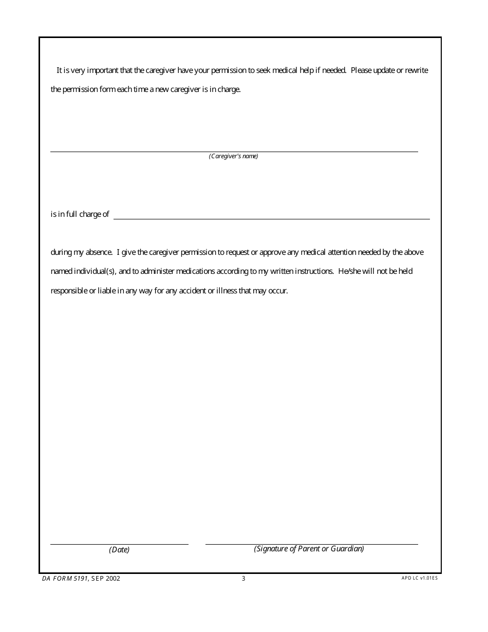 DA Form 5191 Information on Individual With Disability, Page 3