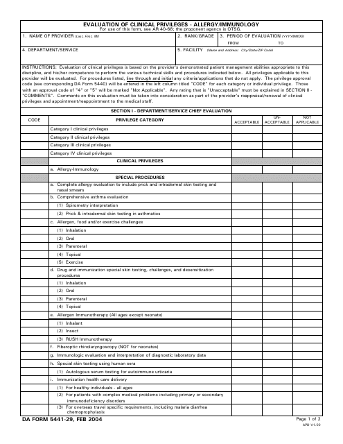 DA Form 5441-29  Printable Pdf