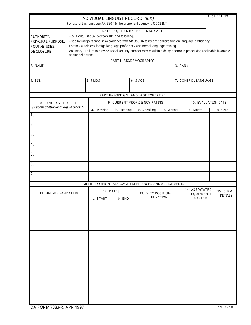 DA Form 7383-R - Fill Out, Sign Online and Download Fillable PDF ...