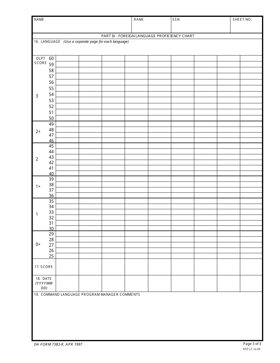 DA Form 7383-R Individual Linguist Record (Ilr) (LRA), Page 3