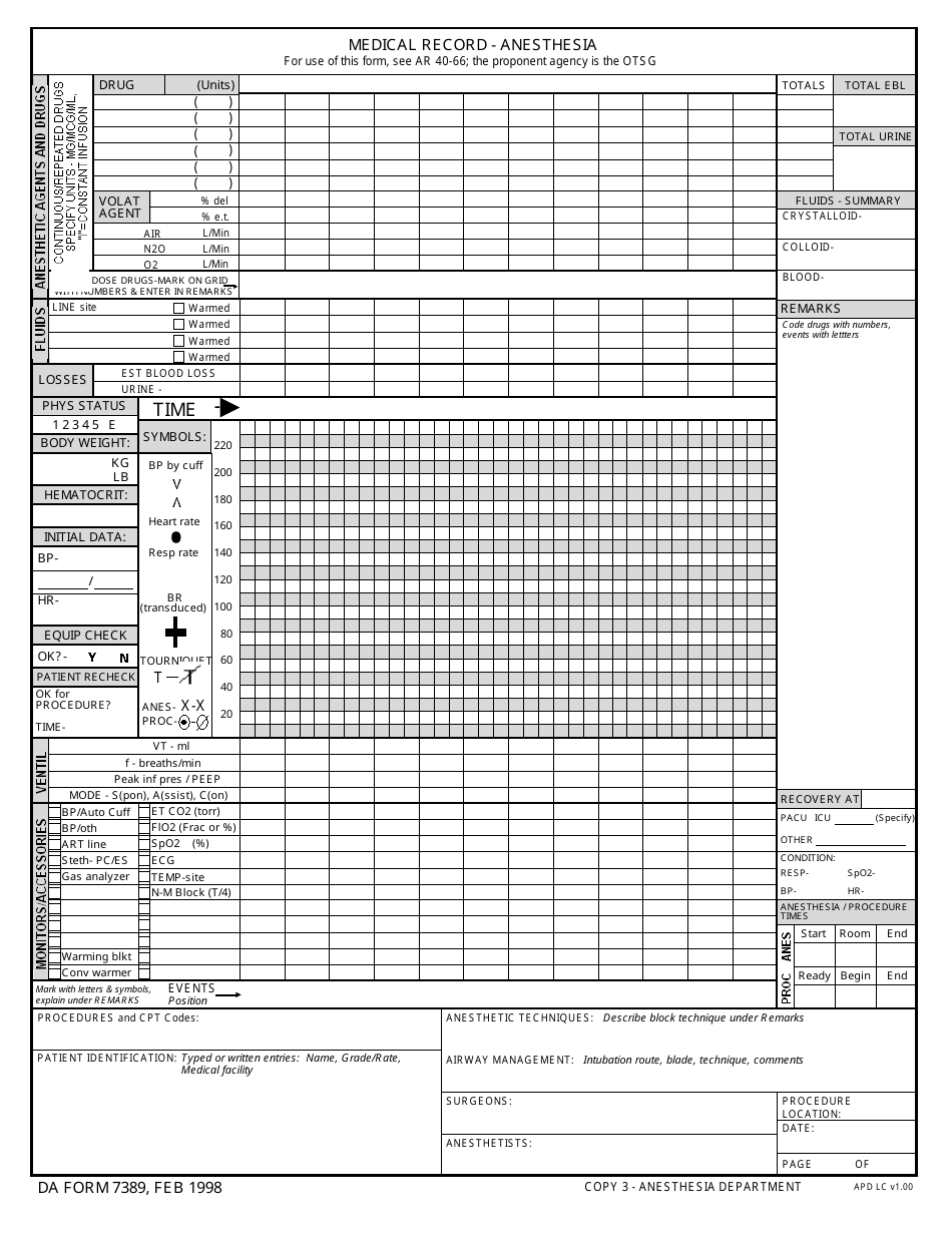 DA Form 7389 Medical Record - Anesthesia, Page 3