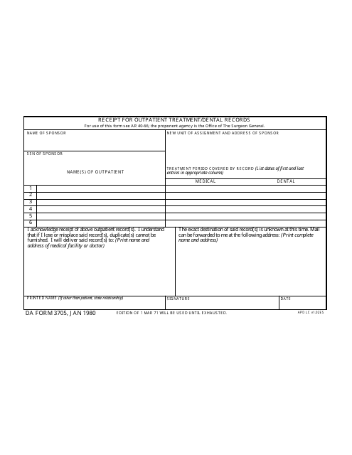 DA Form 3705  Printable Pdf