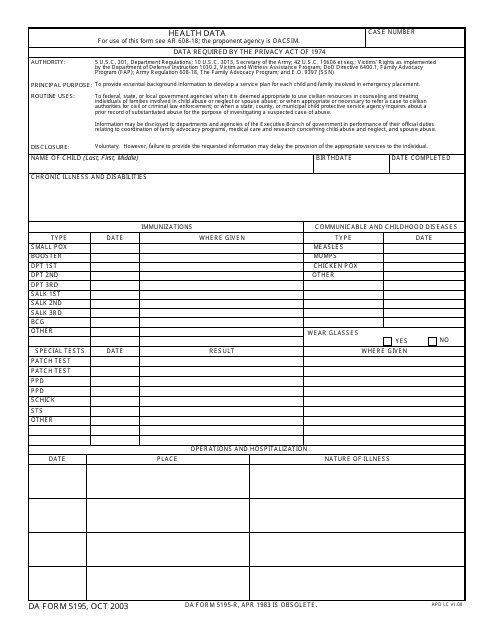 DA Form 5195  Printable Pdf