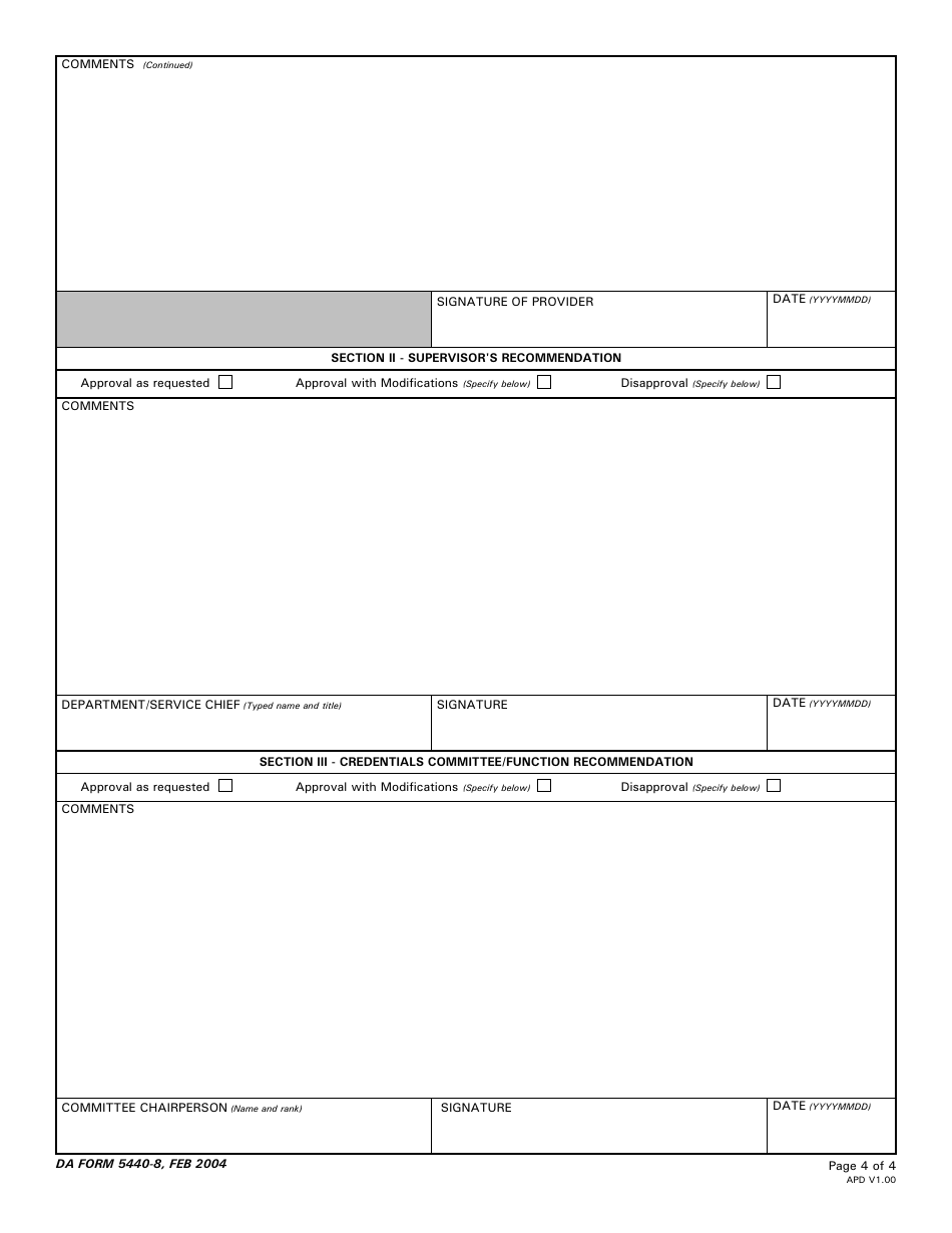 DA Form 5440-8 Delineation of Clinical Privileges-Pediatrics, Page 4