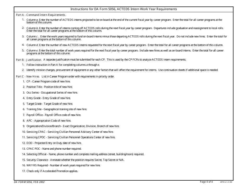 DA Form 5056 Acteds Intern Work Year Requirements, Page 4