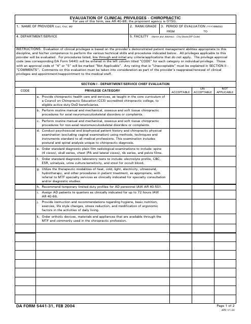 DA Form 5441-31  Printable Pdf