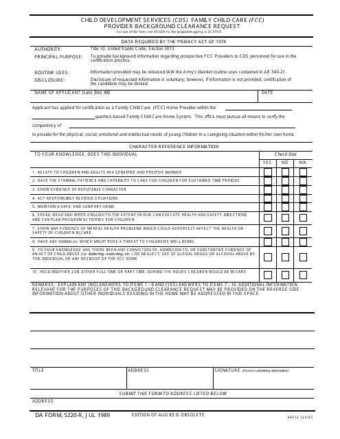 DA Form 5220-R Printable Pdf